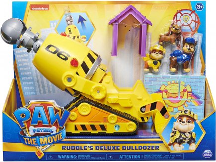 PAT PATROUILLE RUBEN ET SON GRAND BULLDOZER DELUXE TRANSFORMABLE + 3 FIGURINES CHIEN - PAW PATROL THE MOVIE - SPIN MASTER