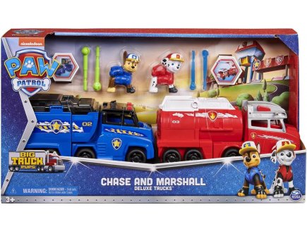 PAT PATROUILLE TRUCK RESCUE : MARCUS ET SON CAMION DE POMPIER + CHASE CAMION DE POLICE - FIGURINE CHIEN - VEHICULE DE LUXE - PAW PATROL