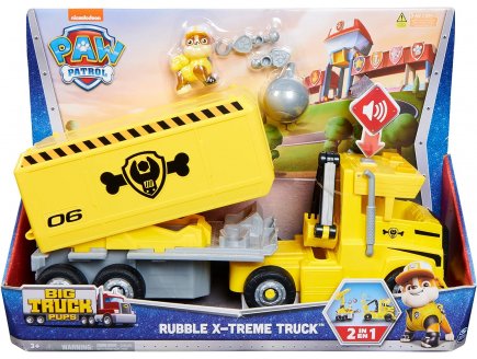 PAT PATROUILLE  X-TREME TRUCK PUPS : RUBEN ET SON CAMION CHANTIER TRANSFORMABLE AVEC SON - 2 EN 1 - FIGURINE CHIEN - VEHICULE DE LUXE - PAW PATROL