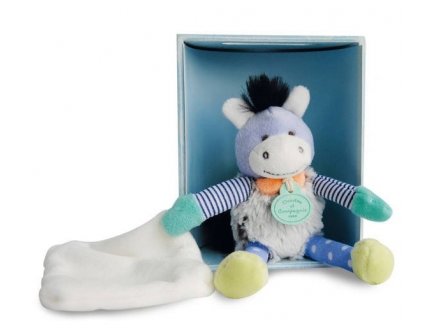 PELUCHE ANE BLEU CHOUPIDOUDOU AVEC MOUCHOIR 18 CM - COFFRET NAISSANCE - DOUDOU ET COMPAGNIE - DC2890