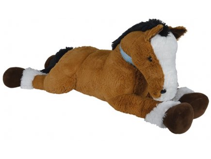 PELUCHE GEANTE CHEVAL COUCHE BRUN 1M10 - ANIMAUX DE LA FERME - NICOTOY