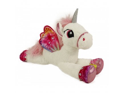 PELUCHE GEANTE : LICORNE COUCHEE BLANCHE AVEC AILES 88CM - ANIMAUX FANTASTIQUE