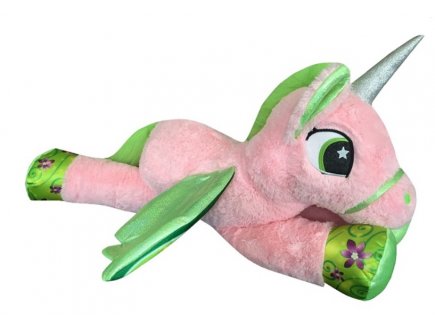PELUCHE GEANTE : LICORNE COUCHEE ROSE AVEC AILES 87 CM - ANIMAUX FANTASTIQUE