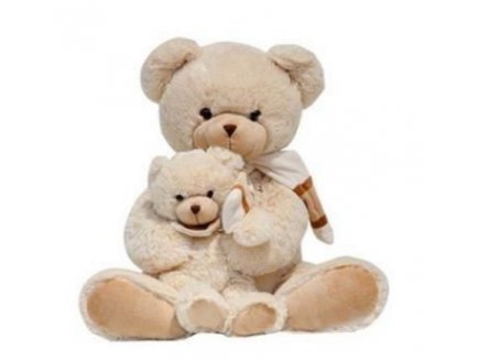 PELUCHE GRAND : OURS ET OURSON BLANC ASSIS 53CM - NICOTOY - 581321