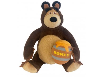 Peluche ours Michka 27 cm avec le tonneau de miel - Collection Masha et Michka - doudou enfant
