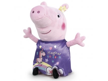 PELUCHE PEPPA PIG 31 CM ROBE VIOLETTE LICORNE - DOUDOU LICENCE PEPPA LE COCHON