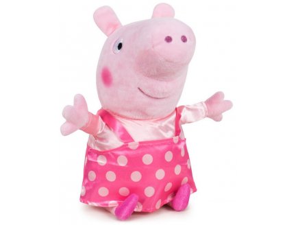 PELUCHE PEPPA PIG TENUE SALOPETTE A POIS ROSE 31 CM - PELUCHE LICENCE PEPPA LE COCHON