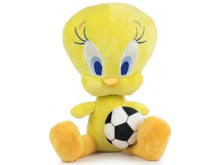 PELUCHE TITI 30 CM AVEC BALLON FOOT - CANARI JAUNE - DOUDOU LICENCE LOONEY TUNES