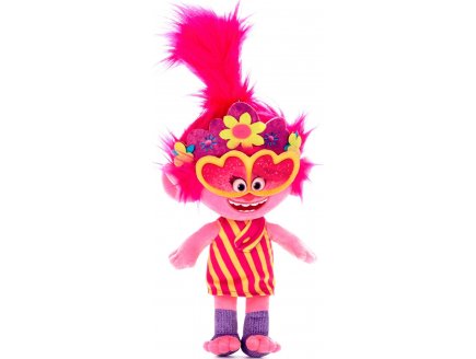 PELUCHE TROLLS WORLD TOUR POPPY ROBE JAUNE ET ROSE 28 CM - PELUCHE LICENCE DREAMWORKS