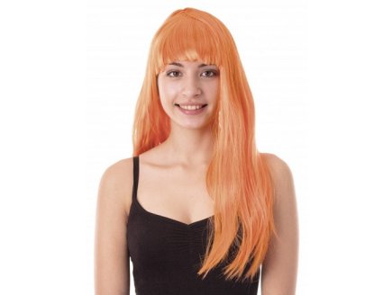 PERRUQUE LOLA LONGUE ORANGE NEON A FRANGE ADULTE - CARNAVAL