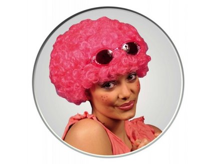 PERRUQUE POP AFRO ROSE COURTE BOUCLEE ADULTE - SOIREE DISCO, CARNAVAL