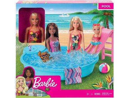 PISCINE GLAMOUR AVEC TOBOGGAN ET POUPEE BARBIE MATTEL - GHL91 - ACCESSOIRE POUPEE