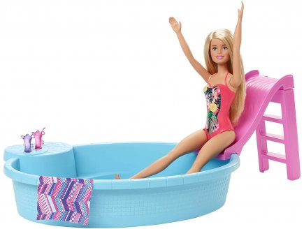 Piscine glamour avec toboggan et poupee barbie Mattel - ghl91 - accessoire poupee
