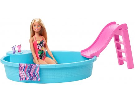 Piscine glamour avec toboggan et poupee barbie Mattel - ghl91 - accessoire poupee