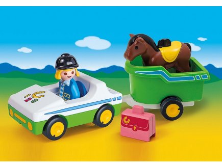 PLAYMOBIL 1.2.3 70181 CAVALIERE AVEC VOITURE ET REMORQUE