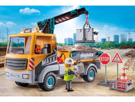 Playmobil City Action 71750 Camion de chantier avec grue, ouvrier, accessoires