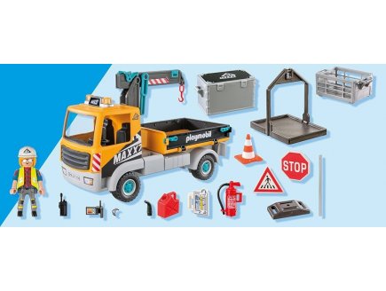 Playmobil City Action 71750 Camion de chantier avec grue, ouvrier, accessoires