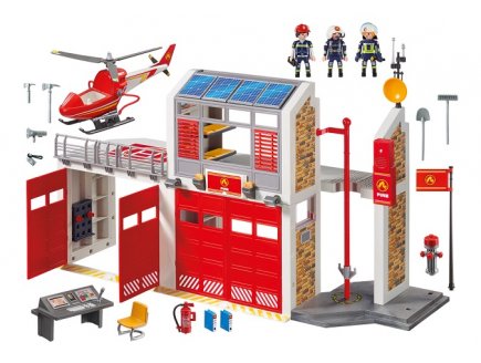 Playmobil city action 9462 caserne de pompiers avec helicoptere