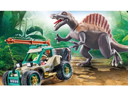 Playmobil Dinos 71820 Spinosaure, chercheur et véhicule à grue pivotante
