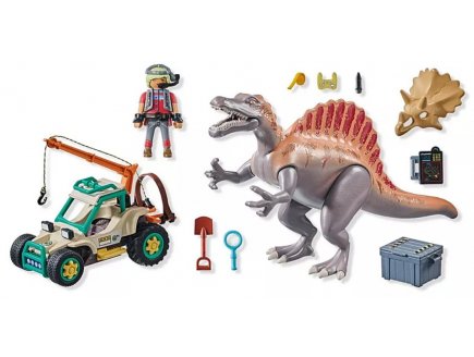 Playmobil Dinos 71820 Spinosaure, chercheur et véhicule à grue pivotante
