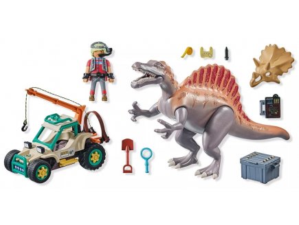 Playmobil Dinos 71820 Spinosaure, chercheur et véhicule à grue pivotante