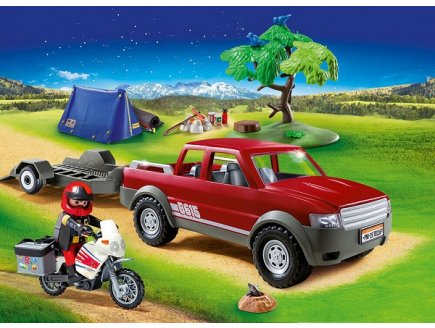 PLAYMOBIL FAMILY FUN 70116 PICK-UP ET MOTO AVEC TENTE