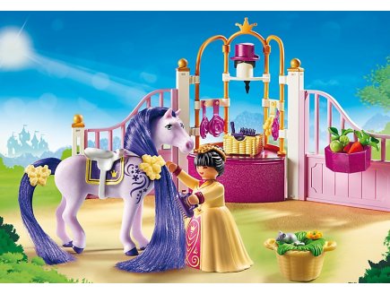 PLAYMOBIL PRINCESSE 6855 ECURIE AVEC CHEVAL A COIFFER ET PRINCESSE