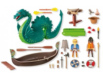 Playmobil viking 71830 duo de vikings, barque, canon et monstre marin