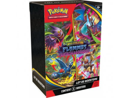 Pokémon - Bundle de 6 Boosters - ME02 Méga-Évolution - Flammes Fantasmagoriques - Asmodee - cartes à collectionner Française