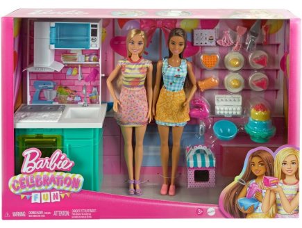 Poup?e barbie m?tier : la cuisine de barbie avec 18 accessoires + 2 poup?es mannequins - Mattel - hjy94