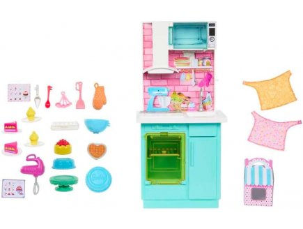 Poup?e barbie m?tier : la cuisine de barbie avec 18 accessoires + 2 poup?es mannequins - Mattel - hjy94