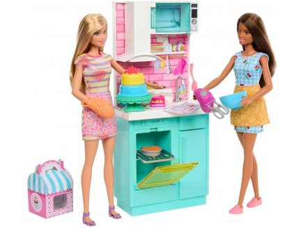 Poup?e barbie m?tier : la cuisine de barbie avec 18 accessoires + 2 poup?es mannequins - Mattel - hjy94