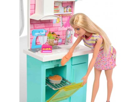 Poup?e barbie m?tier : la cuisine de barbie avec 18 accessoires + 2 poup?es mannequins - Mattel - hjy94