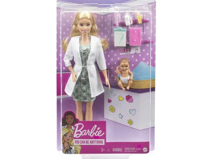 Poupe Barbie Blonde mtier : Pdiatre + Bb + Accessoires - Docteur - Mdecin - Mattel - GVK03
