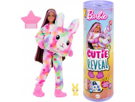 POUPEE BARBIE CUTIE REVEAL LAPIN 10 SURPRISES - COSTUME PELUCHE ANIMAL - MATTEL - HRK38