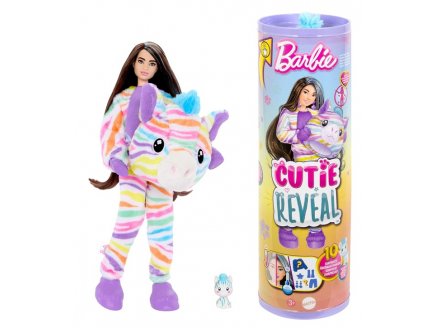 Poupee Barbie Cutie Reveal Zèbre 10 surprises - Costume peluche animal - Mattel - HRK39