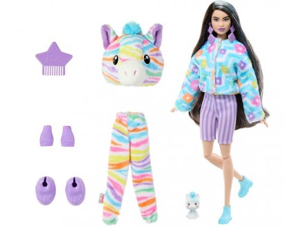 Poupee Barbie Cutie Reveal Zèbre 10 surprises - Costume peluche animal - Mattel - HRK39