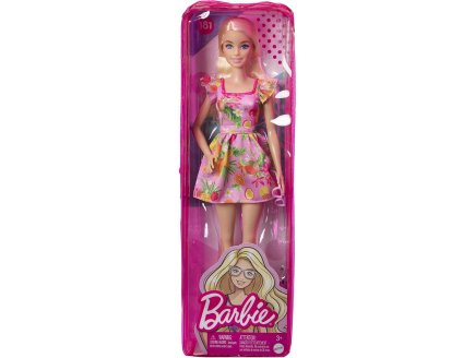 POUPEE BARBIE FASHIONISTAS BLONDE CHEVEUX LONG - ROBE ROSE AVEC CHAUSSURES A TALONS - MATTEL - HBV15