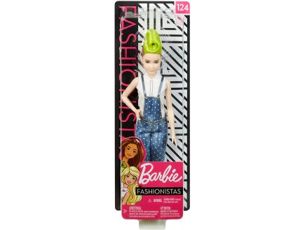 POUPEE BARBIE FASHIONISTAS CHEVEUX CHATAINS ET VERTS - SALOPETTE JEANS - MATTEL - FXL57