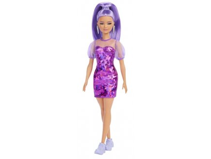 Poupee barbie fashionistas cheveux violets - robe violets avec baskets - Mattel - hbv12