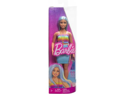 Poupe Barbie Fashionistas - Jupe bleue avec Top Arc en Ciel - Mattel - HRH16
