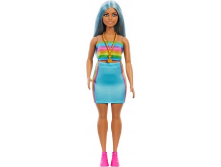 Poupe Barbie Fashionistas - Jupe bleue avec Top Arc en Ciel - Mattel - HRH16