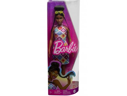 Poupee Barbie Fashionistas noire - Robe avec losanges - Mattel - HJT07