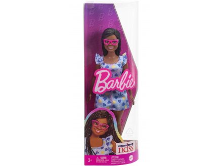 Poupee Barbie Fashionistas noire - Robe bleue avec curs jaune et bleu - Mattel - HYK14