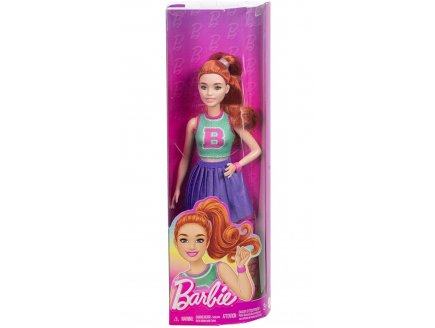 Poup�e Barbie Fashionistas rousse avec top et jupe mauve - Mattel - HYT90
