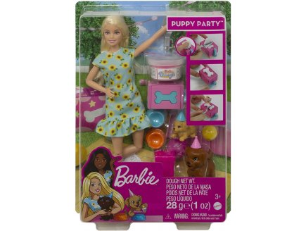 POUPEE BARBIE LA FETE DES CHIENS + 2 CHIENS + ACCESSOIRES - ANNIVERSAIRE - MATTEL - GXV75