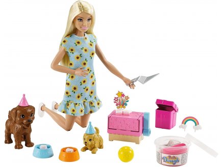 Poupee barbie la fete des chiens + 2 chiens + accessoires - anniversaire - Mattel - gxv75