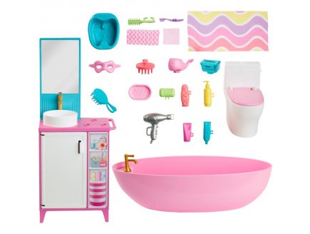 Poupe Barbie maison : la salle de Bain de Barbie avec 20 accessoires - Mattel - HYR09
