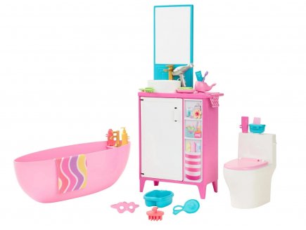 Poupe Barbie maison : la salle de Bain de Barbie avec 20 accessoires - Mattel - HYR09
