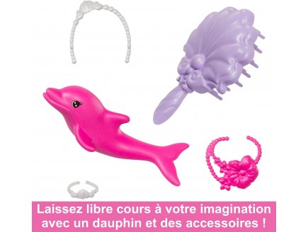 Poupee Barbie Malibu : Sir�ne cheveux rose + Dauphin + 3 accessoires - Mattel - HRP97
